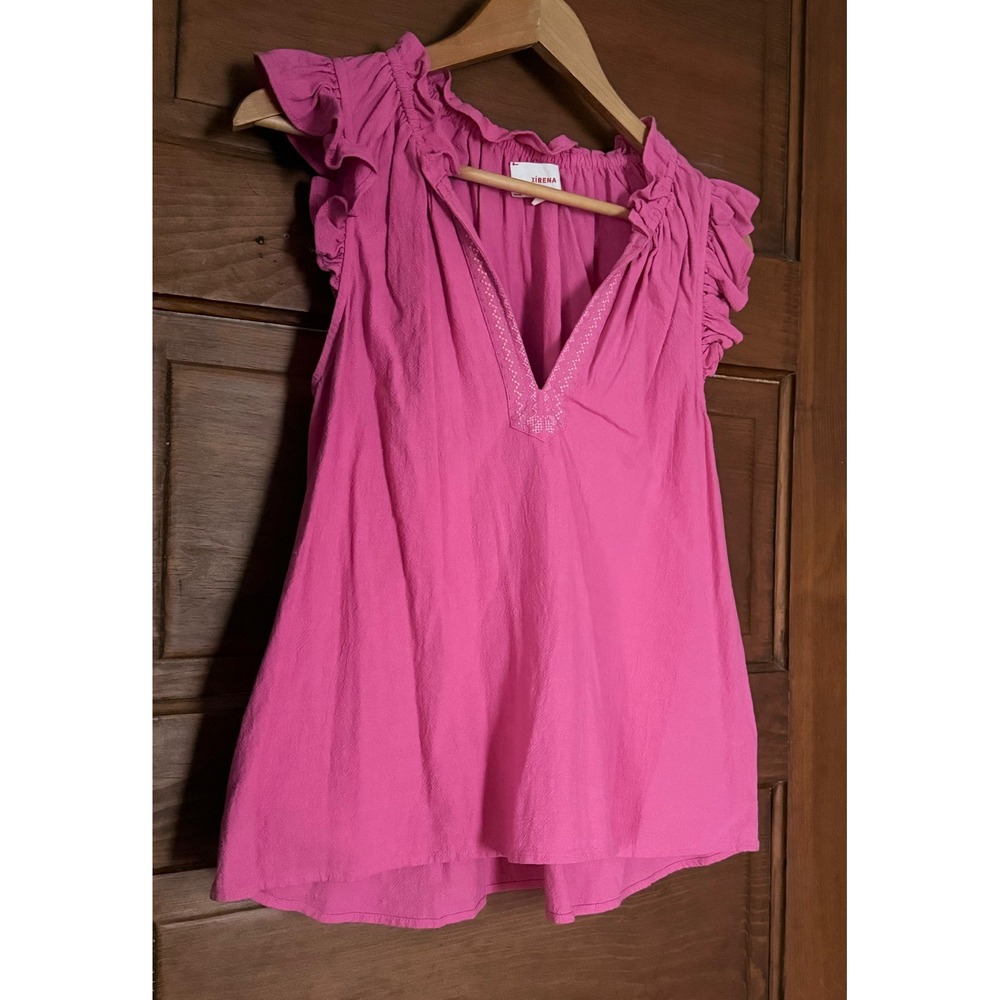 Xirena Pink Cotton Gauze Ruffle Sleeve V-Neck Embroidered Blouse Top XS